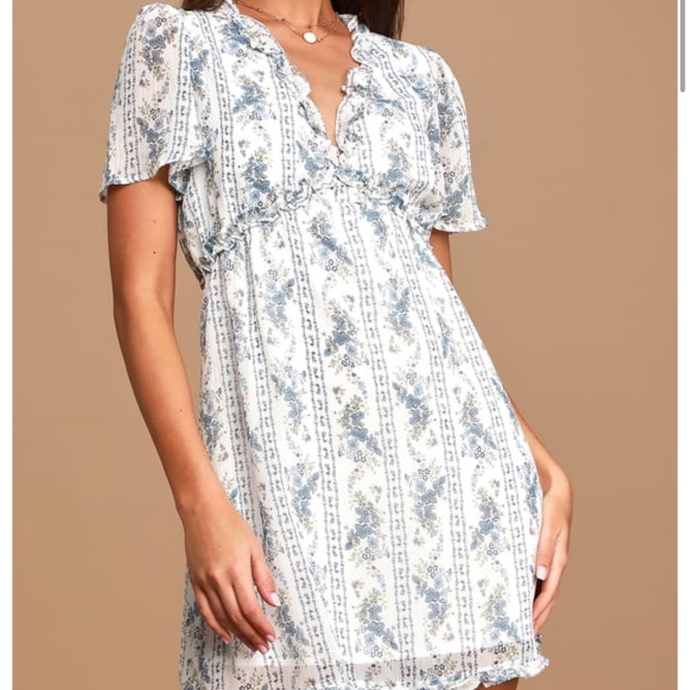 White floral print mini ruffle dress
